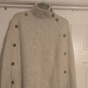 J. Crew Cream Buttoned Turtleneck Sweater
